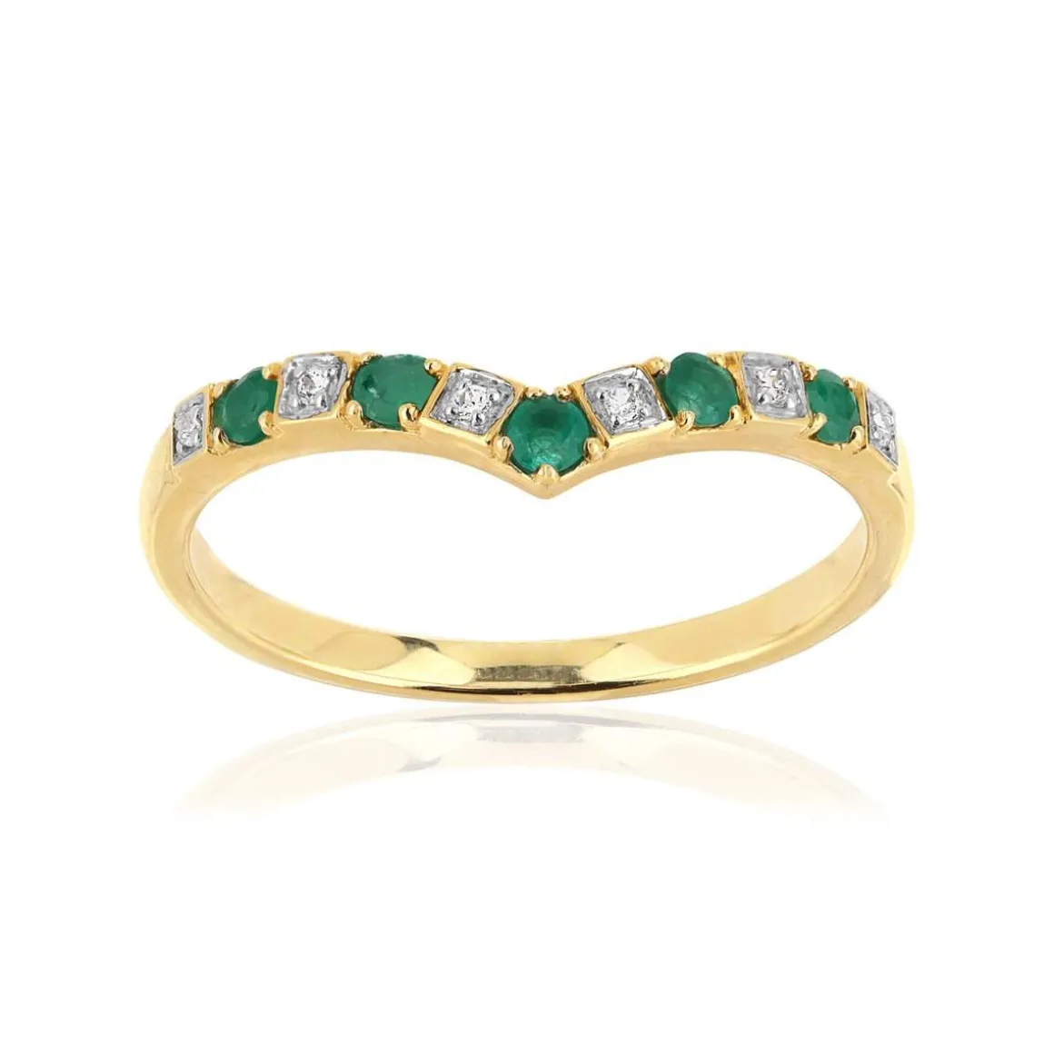 Bague or 375 2 tons "V" émeraudes et diamants