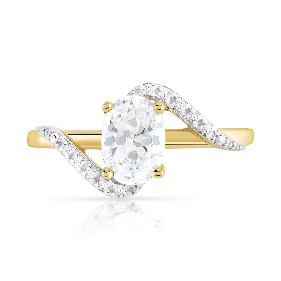 Bague or 375 2 tons zirconias ovale