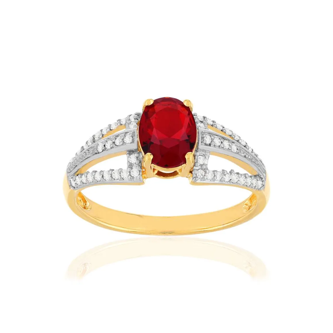 Bague plaque or 2 tons pierre imitation zirconias