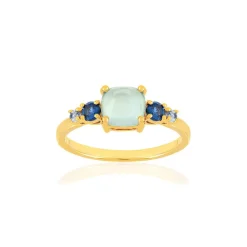Bague plaqué or agate zirconias bleus