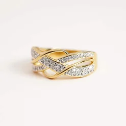 Bague plaqué or entrelacée 2 tons zirconias