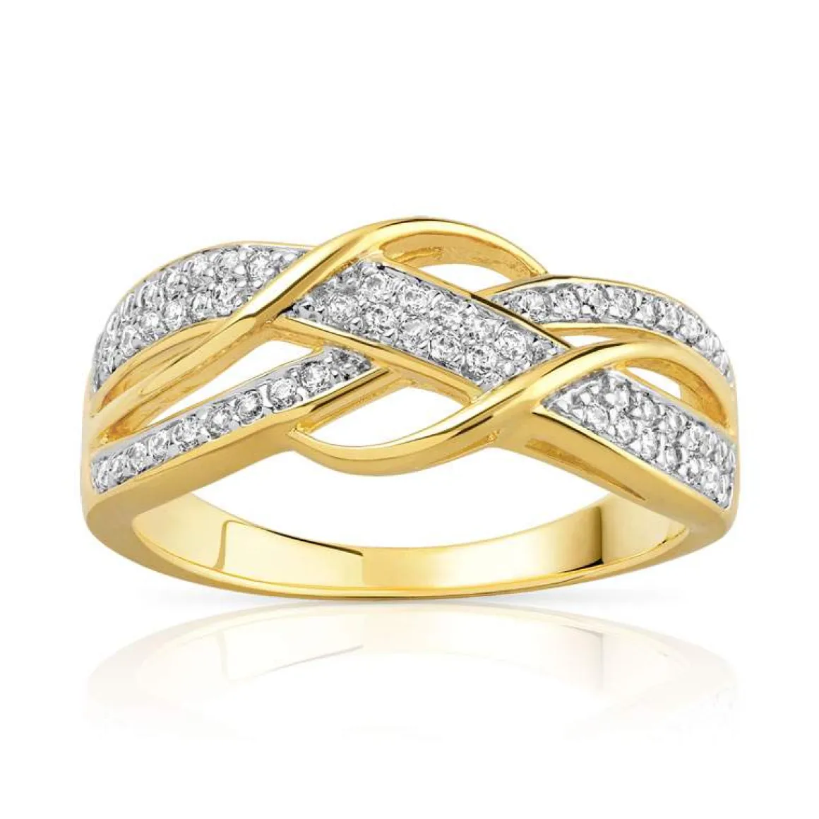 Bague plaqué or entrelacée 2 tons zirconias
