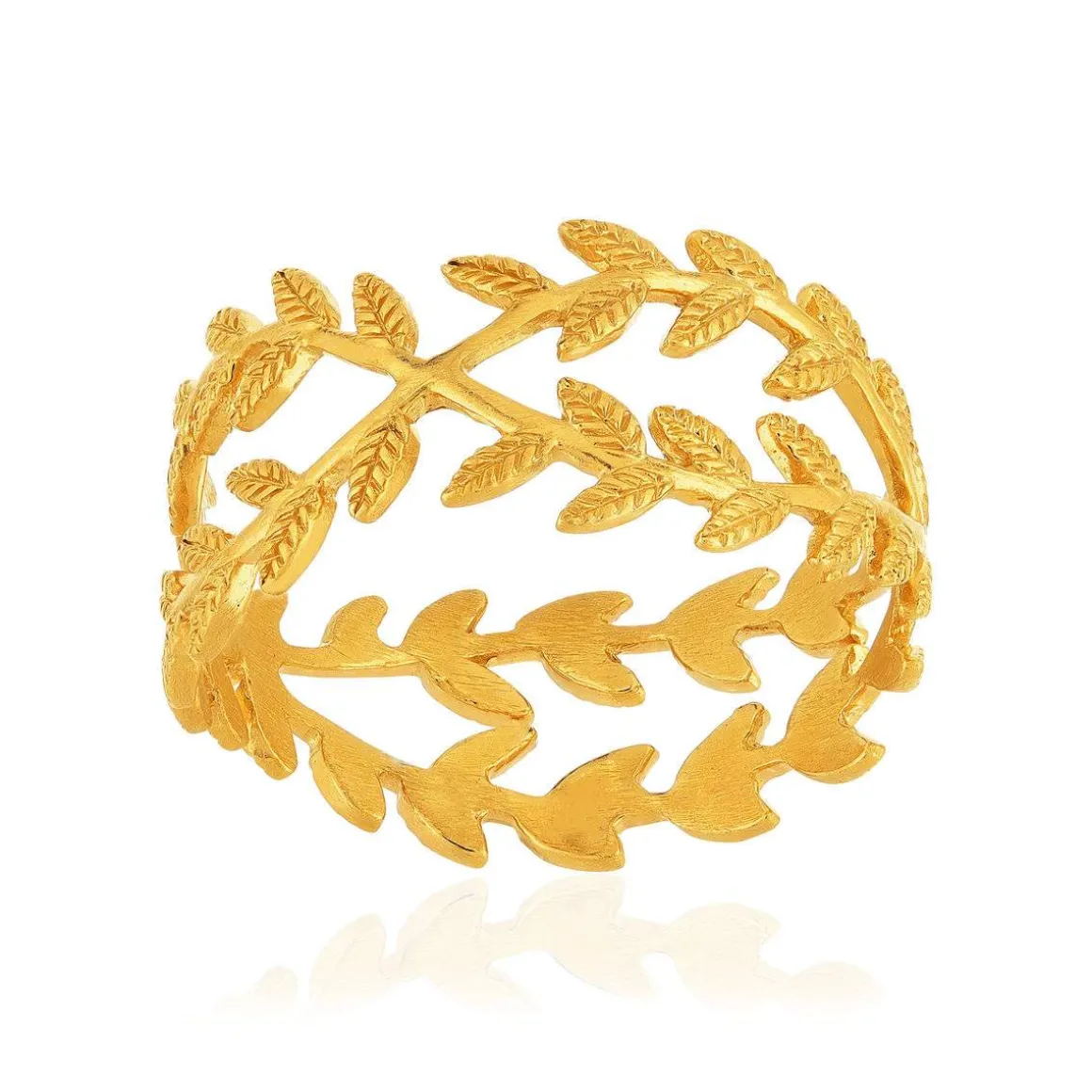 Bague plaqué or jaune, anneaux croisés motif feuille