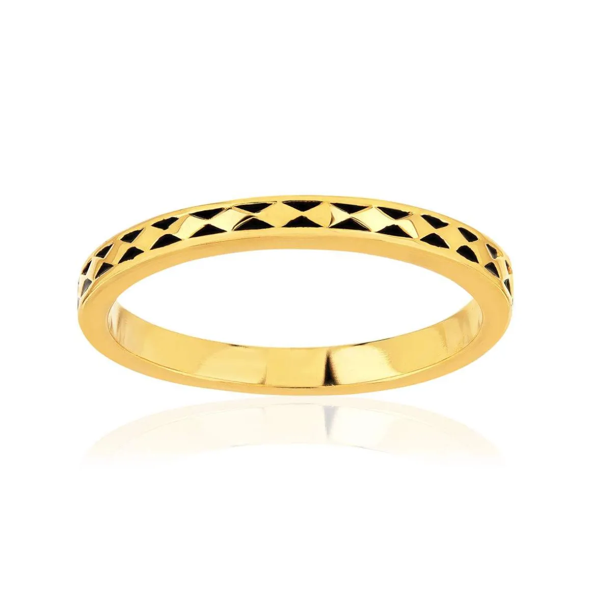 Bague plaqué or jaune et résine noire motif losange