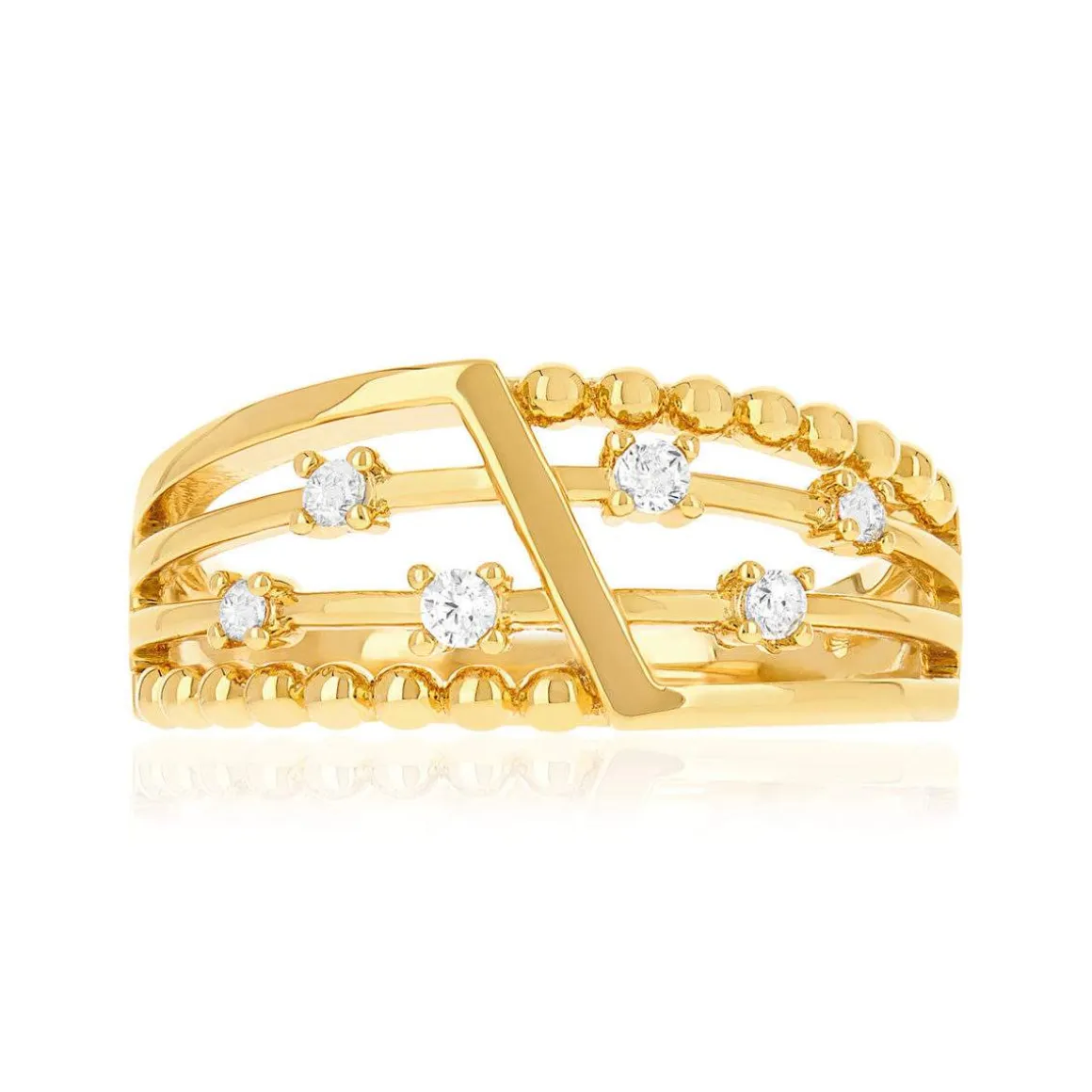 Bague plaqué or jaune et zirconias