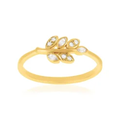 Bague plaqué or jaune feuille et zirconias