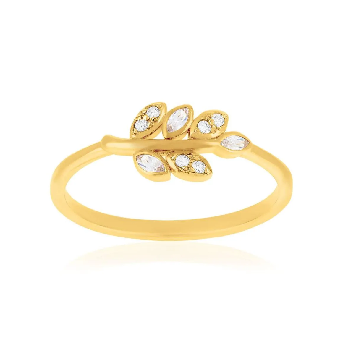 Bague plaqué or jaune feuille et zirconias