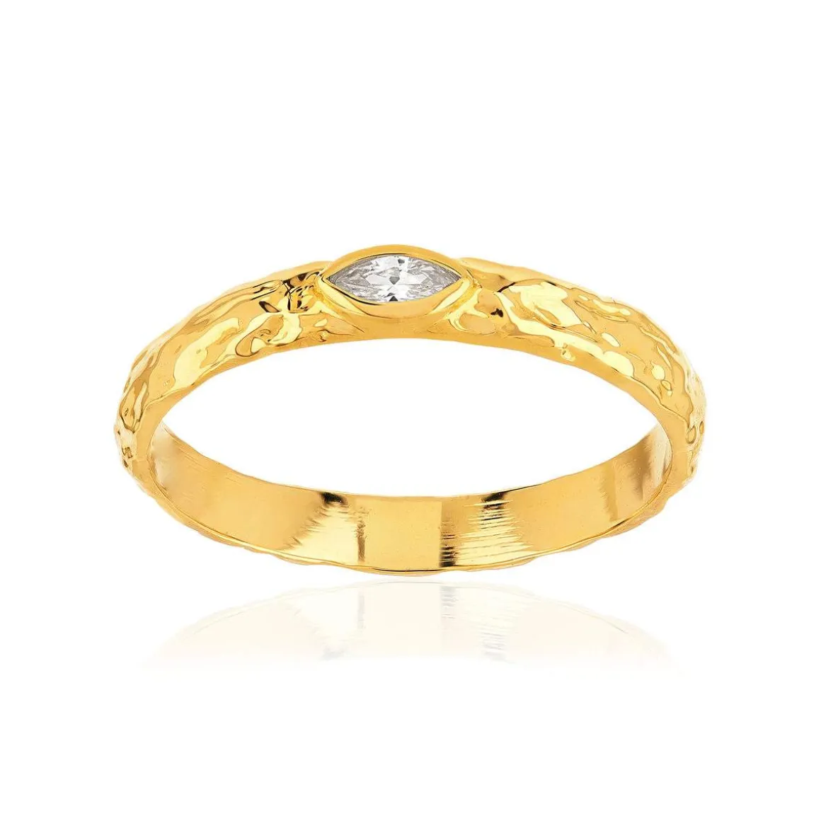 Bague plaqué or jaune martelée zirconia