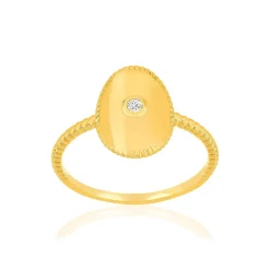 Bague plaqué or jaune médaille perlée, zirconia