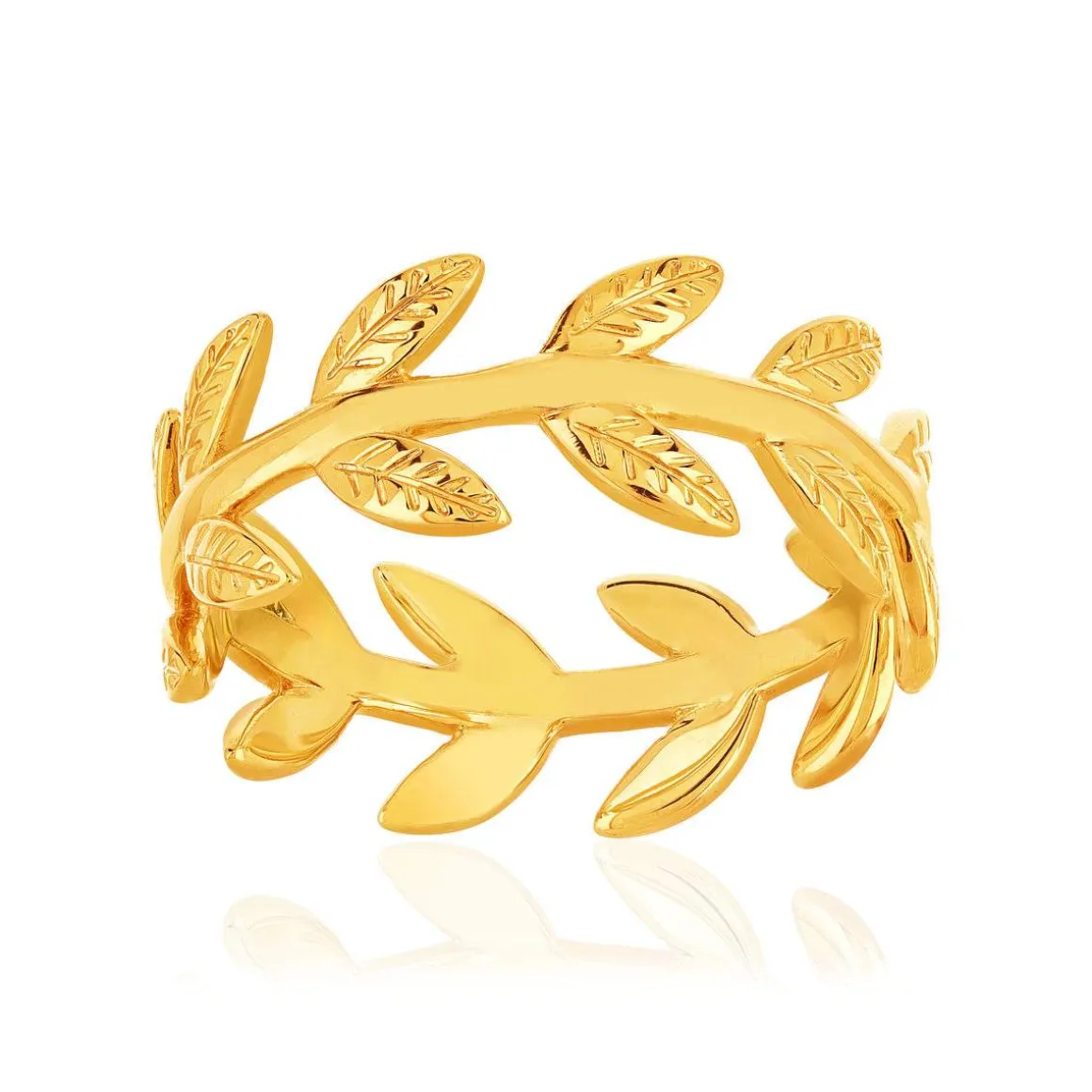 Bague plaqué or jaune, motif feuille