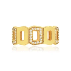 Bague plaqué or jaune multi boucles ajourées et zirconias