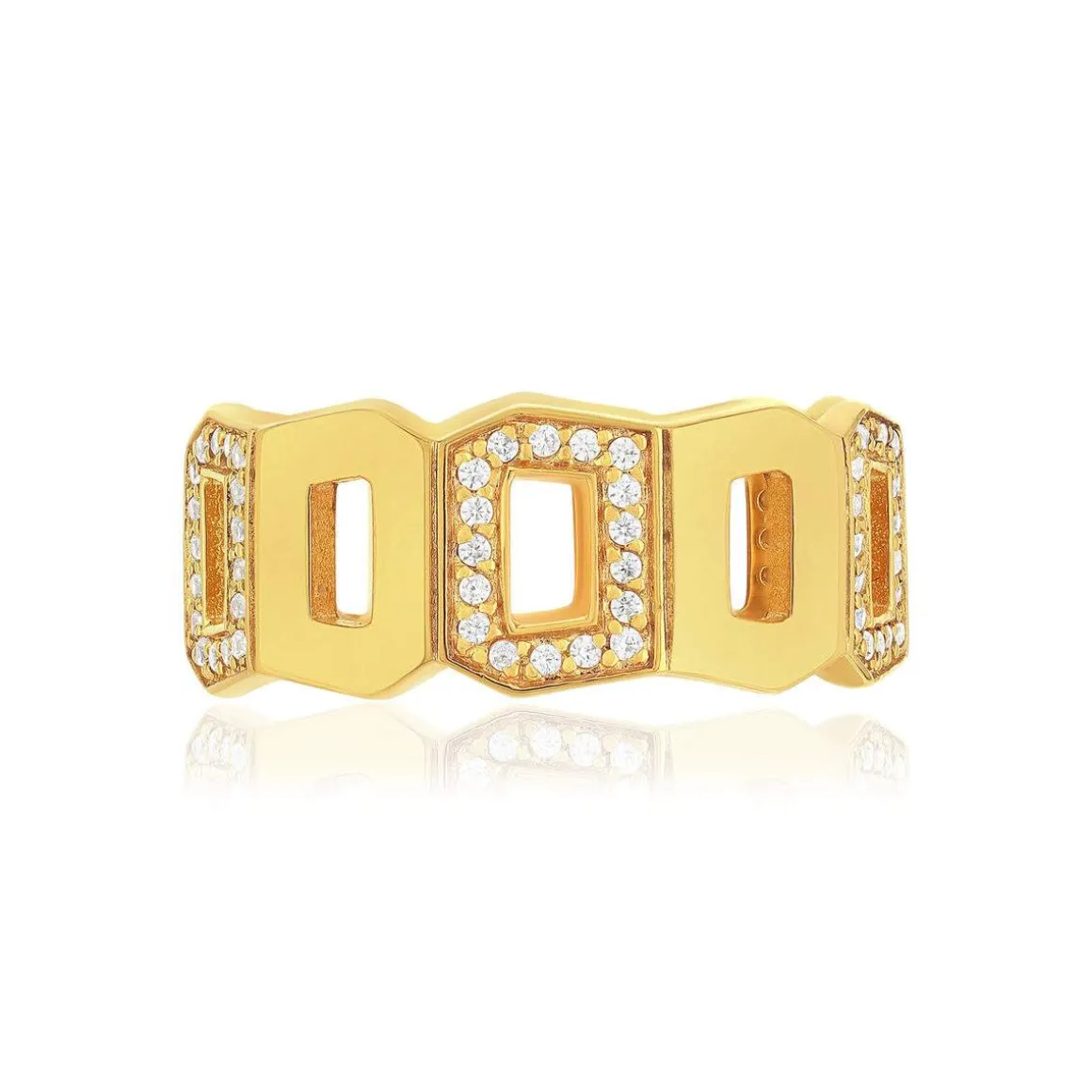 Bague plaqué or jaune multi boucles ajourées et zirconias
