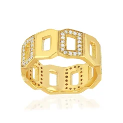 Bague plaqué or jaune multi boucles ajourées et zirconias