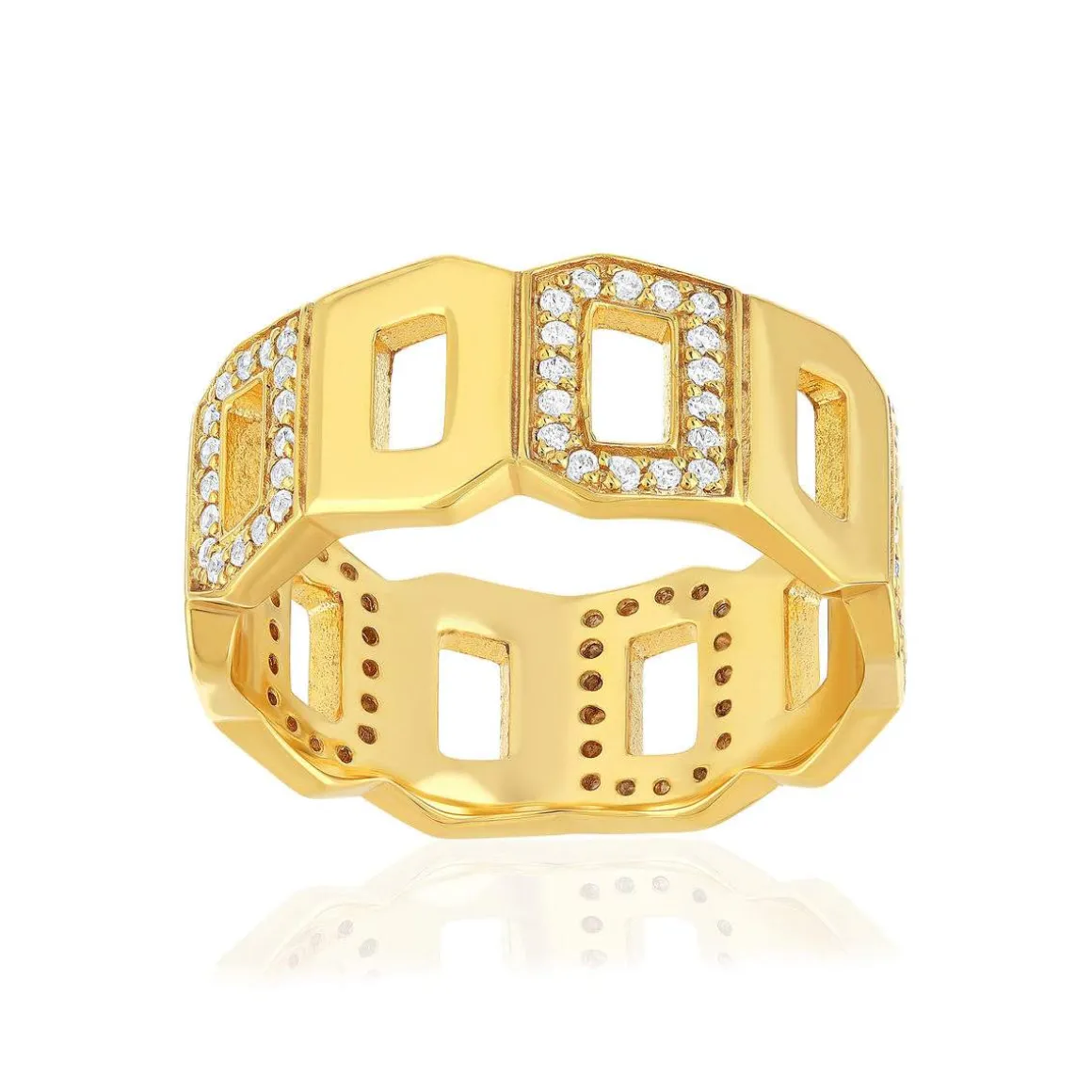 Bague plaqué or jaune multi boucles ajourées et zirconias
