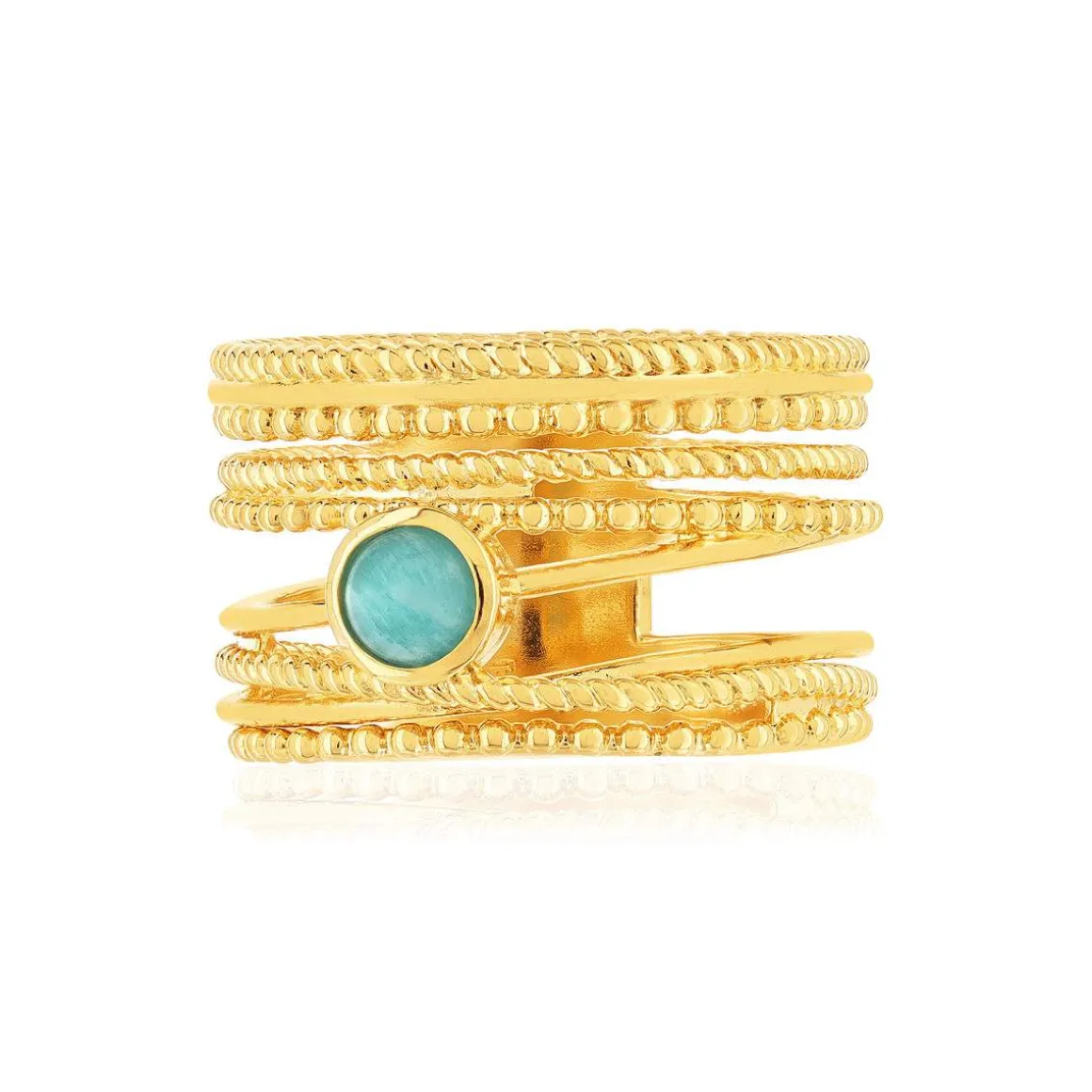 Bague plaqué or jaune perlée amazonite