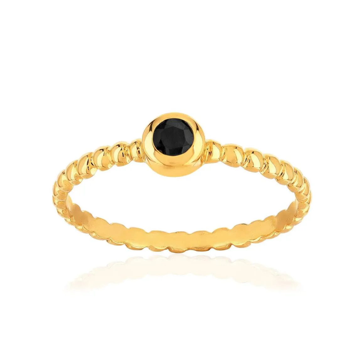 Bague plaqué or jaune perlée zirconia noir