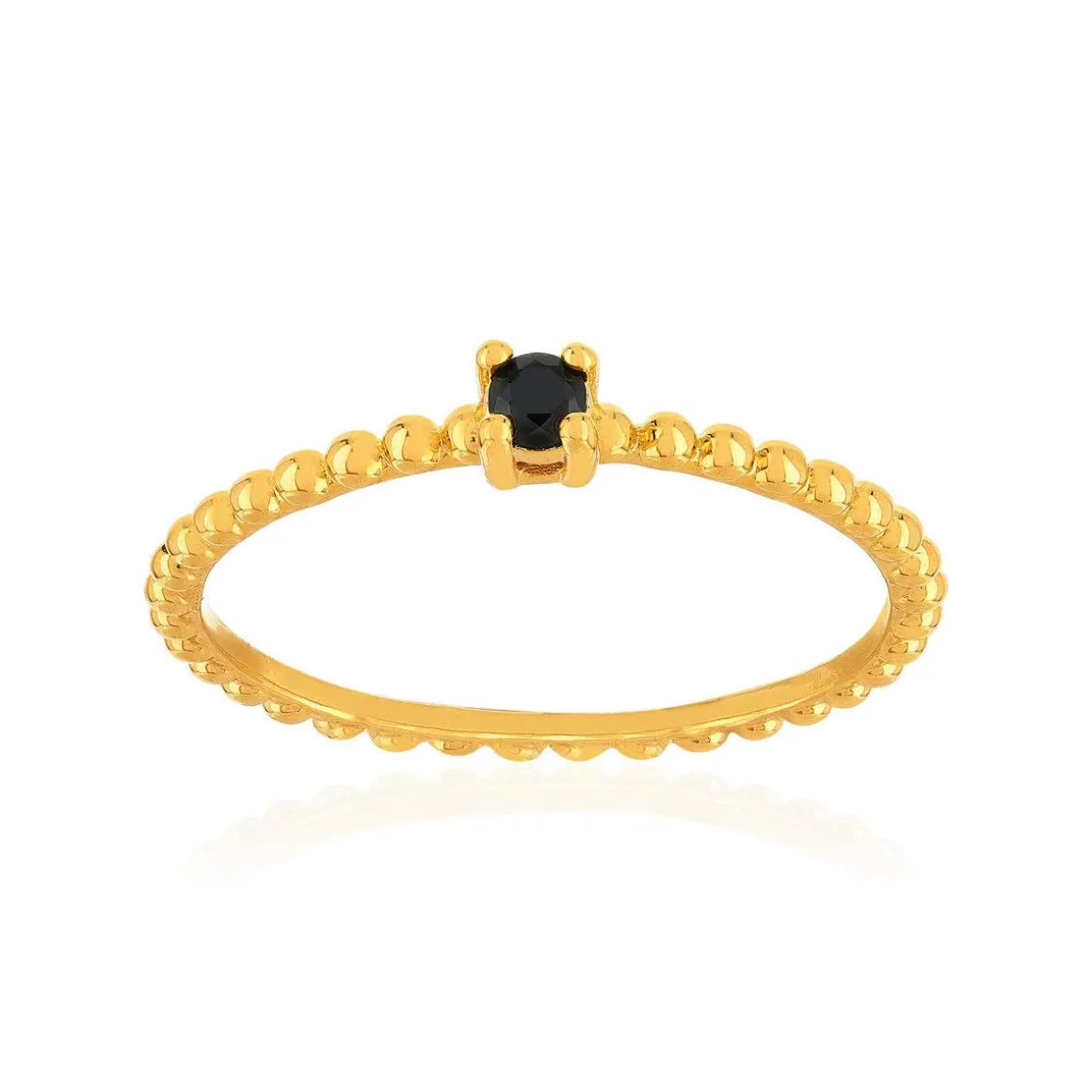 Bague plaqué or jaune perlée zirconia noir