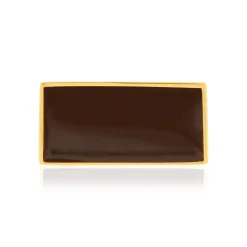Bague plaqué or laque marron rectangulaire