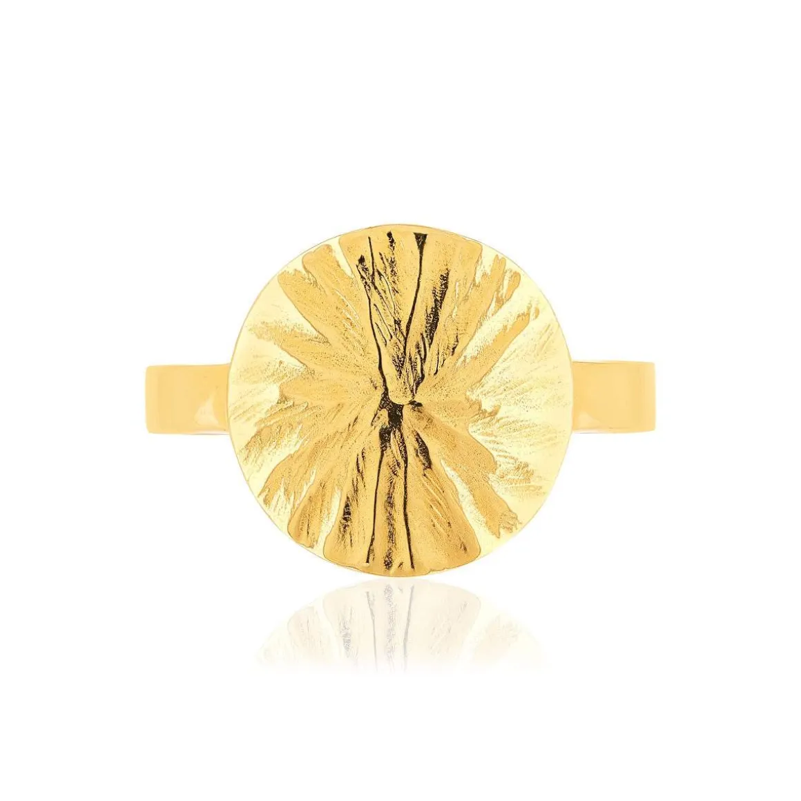 Bague plaqué or médaille martelée