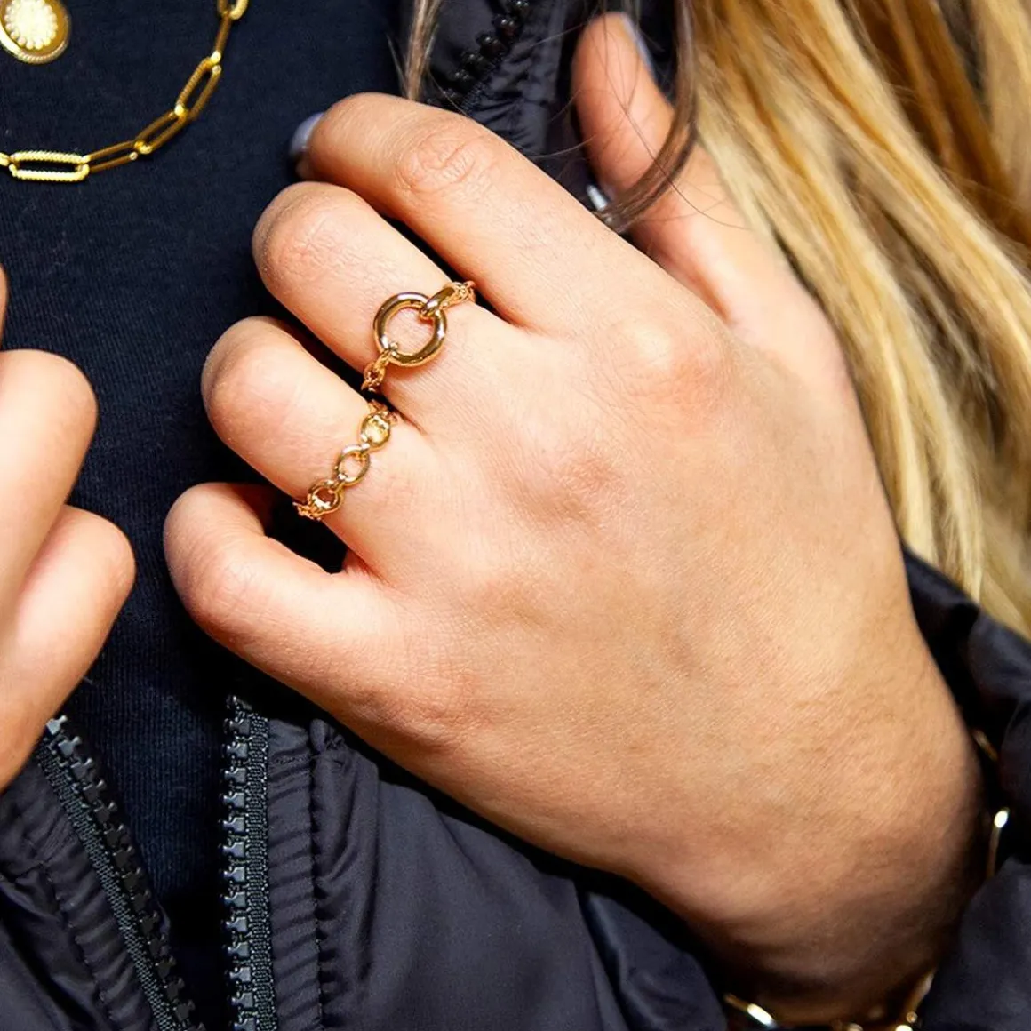Bague plaqué or motif maillon