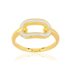 Bague plaqué or motif ovale laque blanche