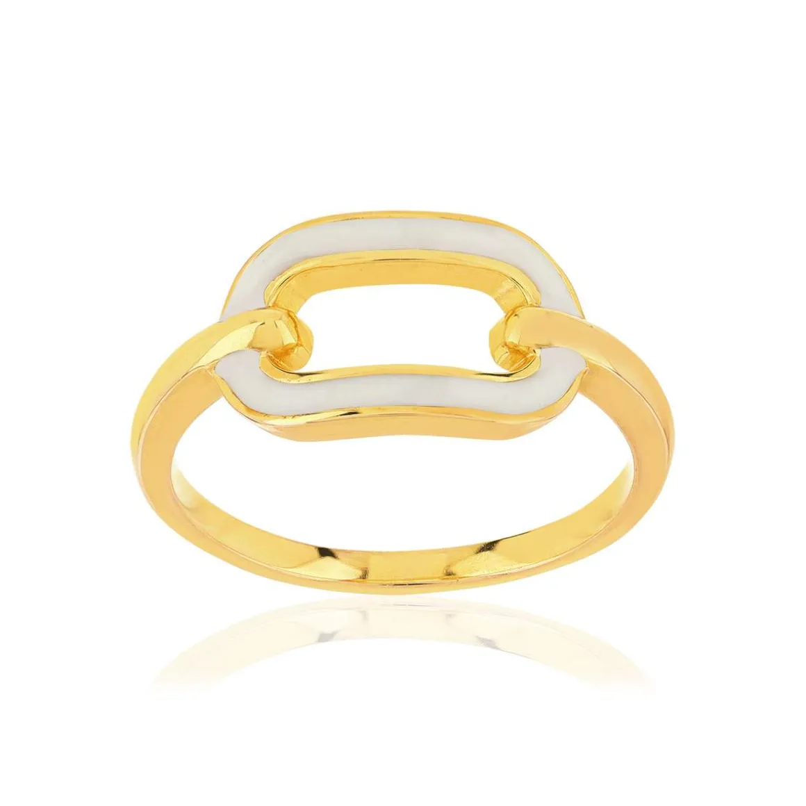Bague plaqué or motif ovale laque blanche