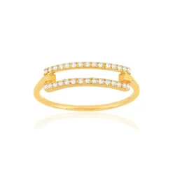 Bague plaqué or motif rectangle serti de zirconias.