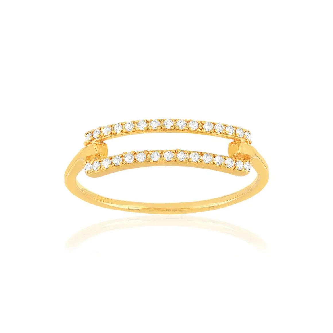 Bague plaqué or motif rectangle serti de zirconias.