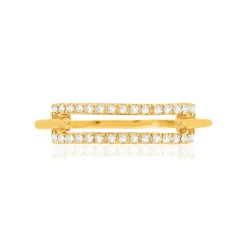 Bague plaqué or motif rectangle serti de zirconias.