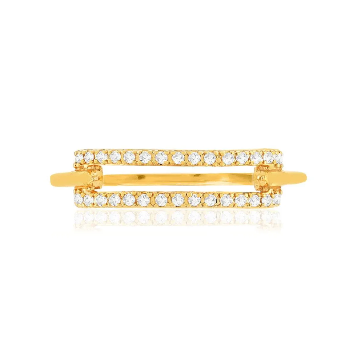 Bague plaqué or motif rectangle serti de zirconias.