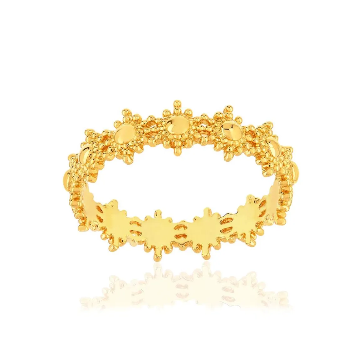 Bague plaqué or motif soleil perlé