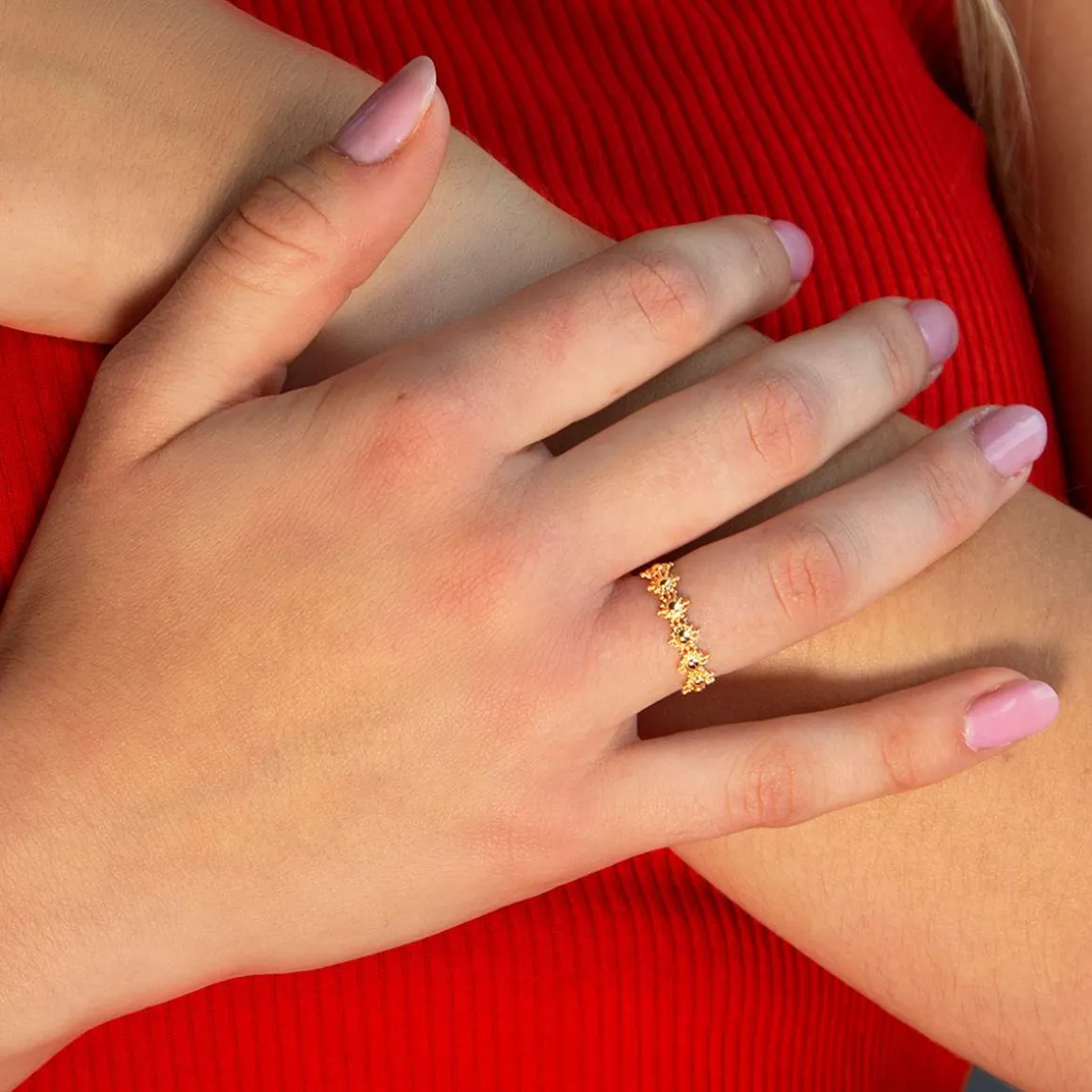 Bague plaqué or motif soleil perlé