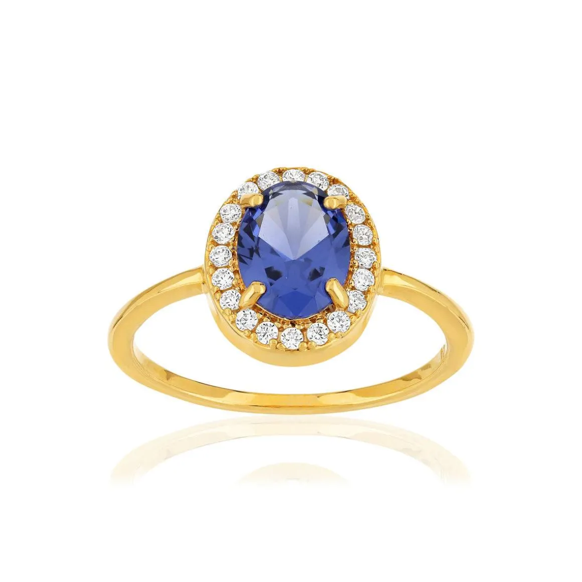 Bague plaqué or ovale pierre imitation bleue et zirconias