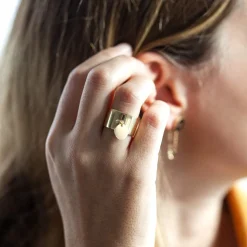 Bague plaqué or pampille disque