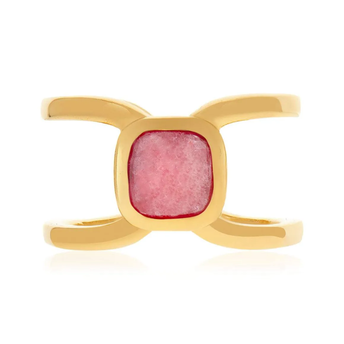 Bague plaqué or pierre naturelle rouge