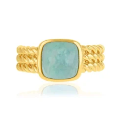 Bague plaqué or pierre naturelle verte