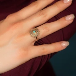 Bague plaqué or pierre naturelle verte