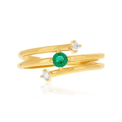 Bague plaqué or pierre synthétique verte et zirconias.