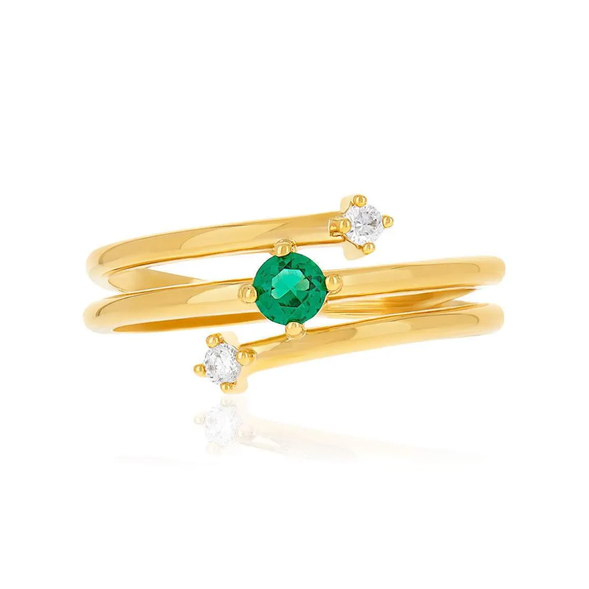 Bague plaqué or pierre synthétique verte et zirconias.