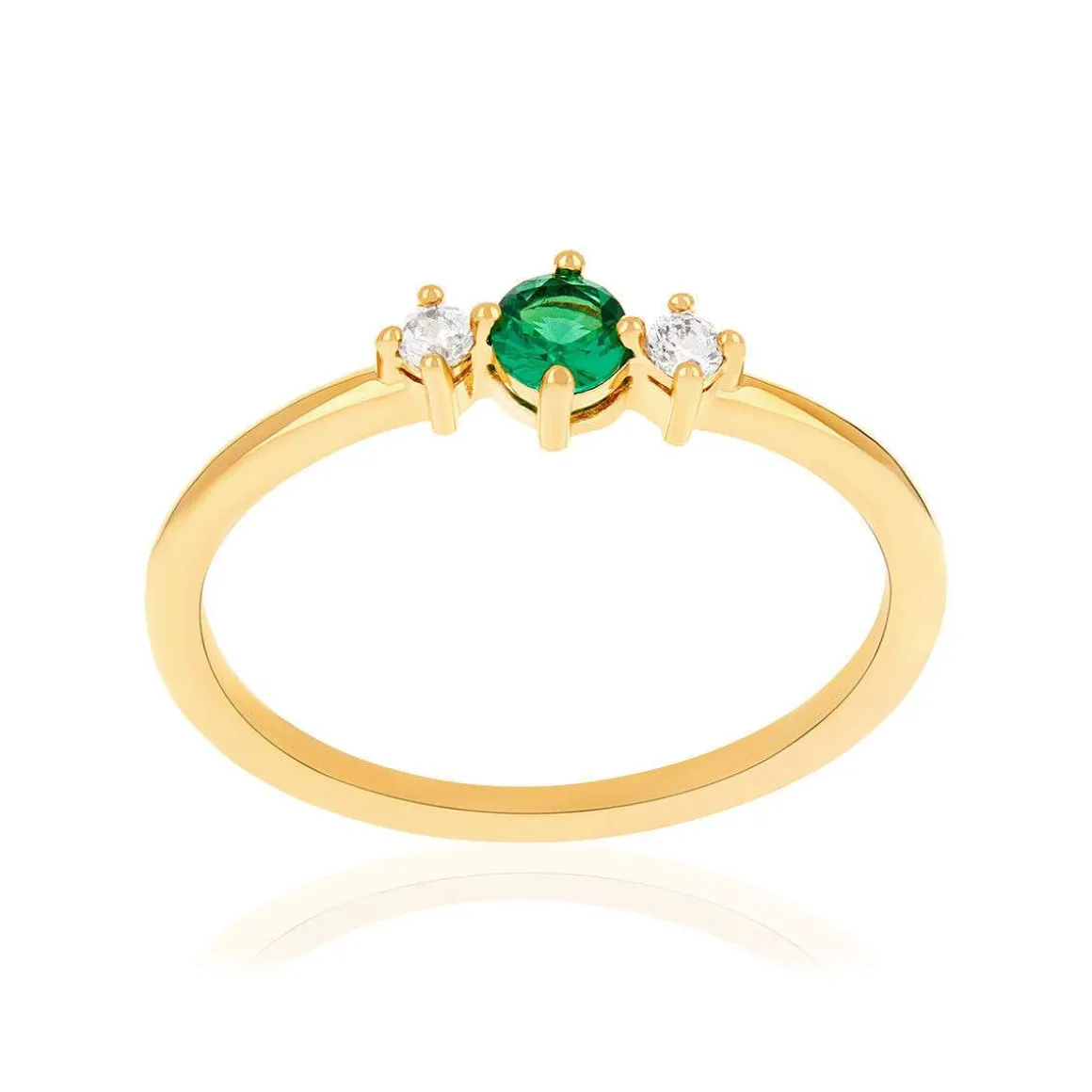 Bague plaqué or pierre synthétique verte et zirconias