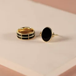 Bague plaqué or reversible laque noire ovale