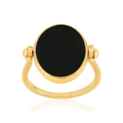 Bague plaqué or reversible laque noire ovale