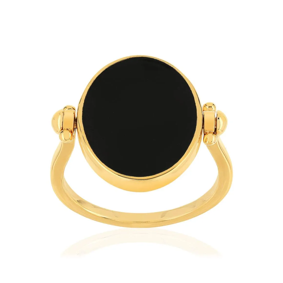 Bague plaqué or reversible laque noire ovale