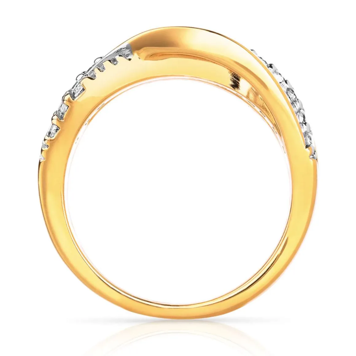 Bague plaqué or 2 tons entrelacée zirconias