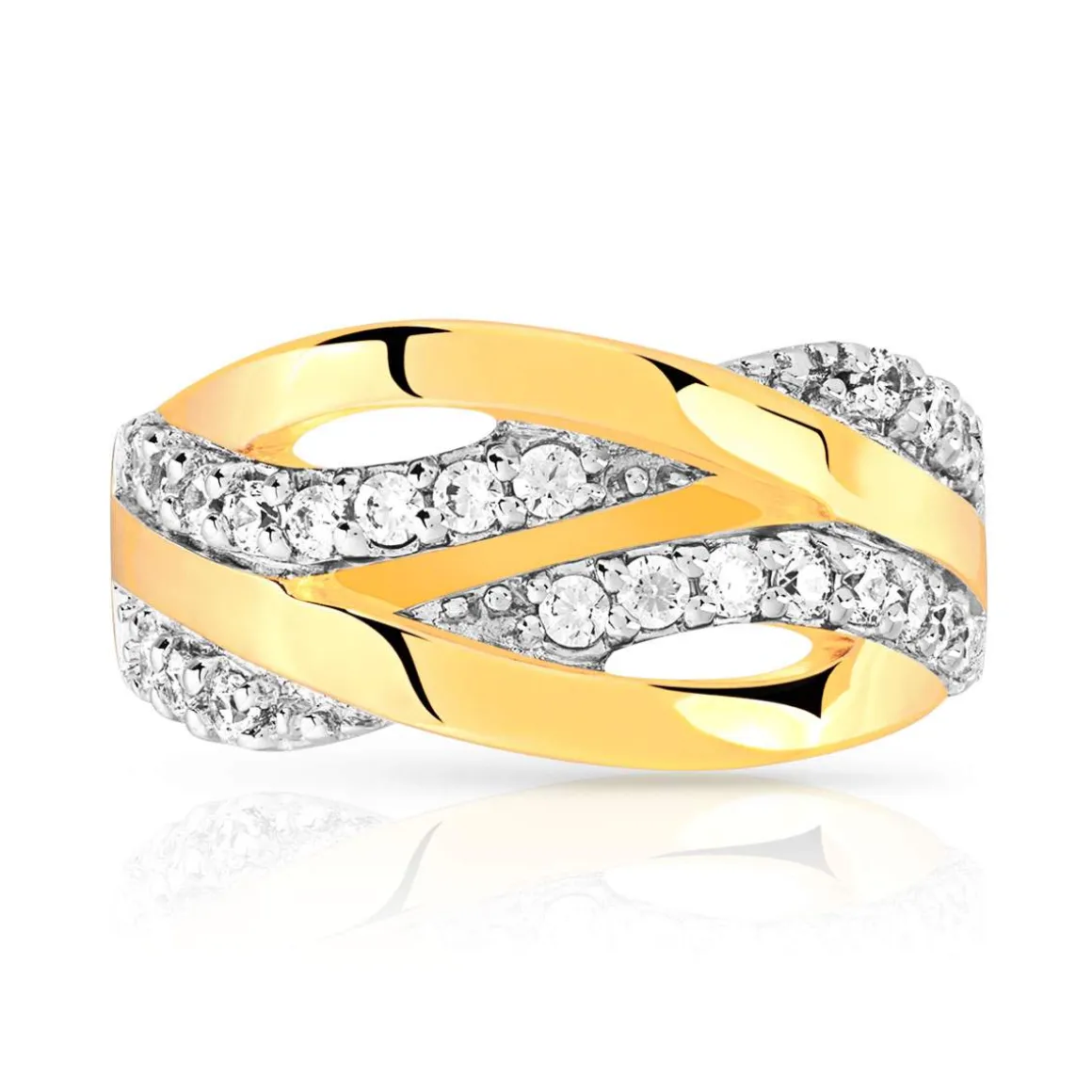 Bague plaqué or 2 tons entrelacée zirconias