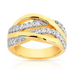 Bague plaqué or 2 tons entrelacée zirconias