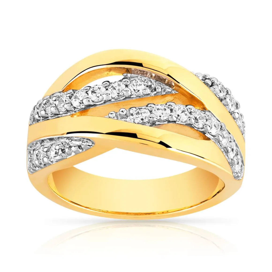 Bague plaqué or 2 tons entrelacée zirconias