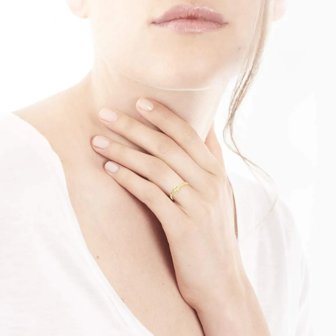 Bague plaqué or trio zirconias