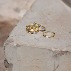 Bague plaqué or zirconias bleus