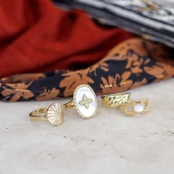 Bague plaqué or zirconias nacre motif étoile